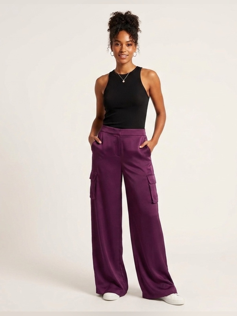 NWT Ramy Brook Janice Wide Leg Cargo Pants Raspberry Purple 2